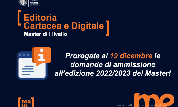 Prorogate al 19 dicembre 2022 le domande di ammissione per l'edizione 22/23 del Master.